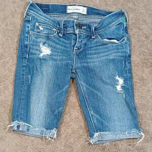 Abercrombie Kids/Distressed Shorts/Girls 10/Medium Blue/Raw Frayed Hem Denim**